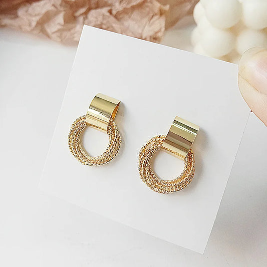 Retro Gold Circle Stud Earrings